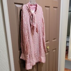 Anthropologie Maeve Pink Floral Tie-Neck Dress